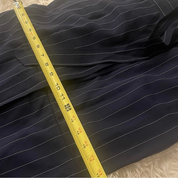 Ralph Lauren Collection Pinstripe Midi Day Dress Tie Neck Button Collar Navy 12 - Picture 7 of 12